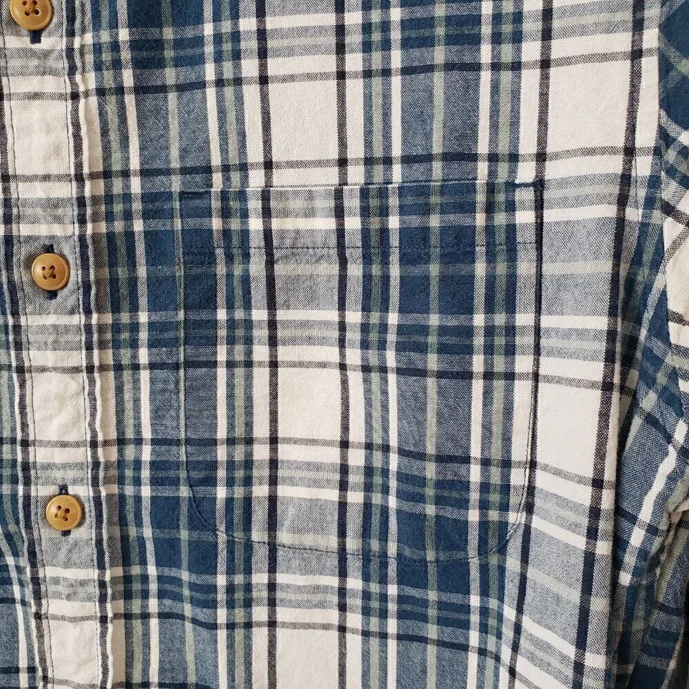 J. Crew Mens Casual Button Front Shirt Size S Blue Plaid Midweight 100% Cotton